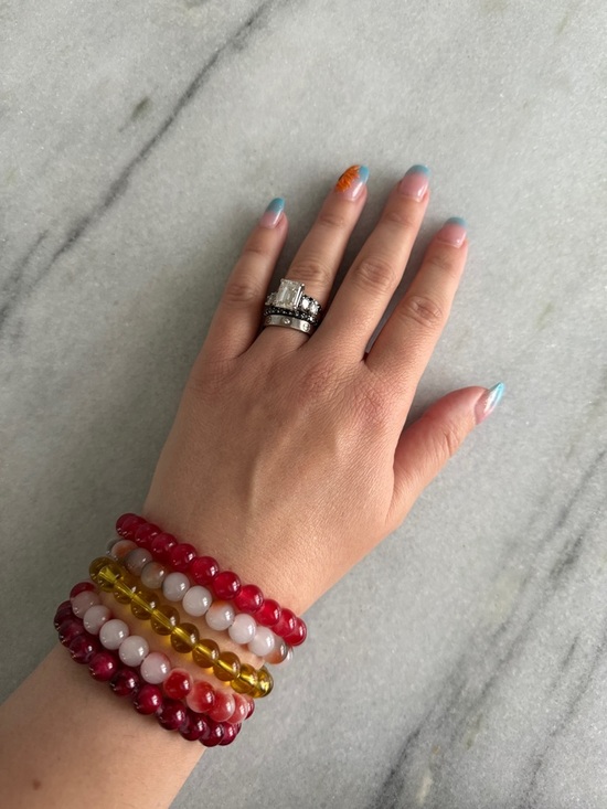 Jewelry - Stacked Beaded Bracelets - Pink, Red, Yellow & White 5 pcs Boho Stretch